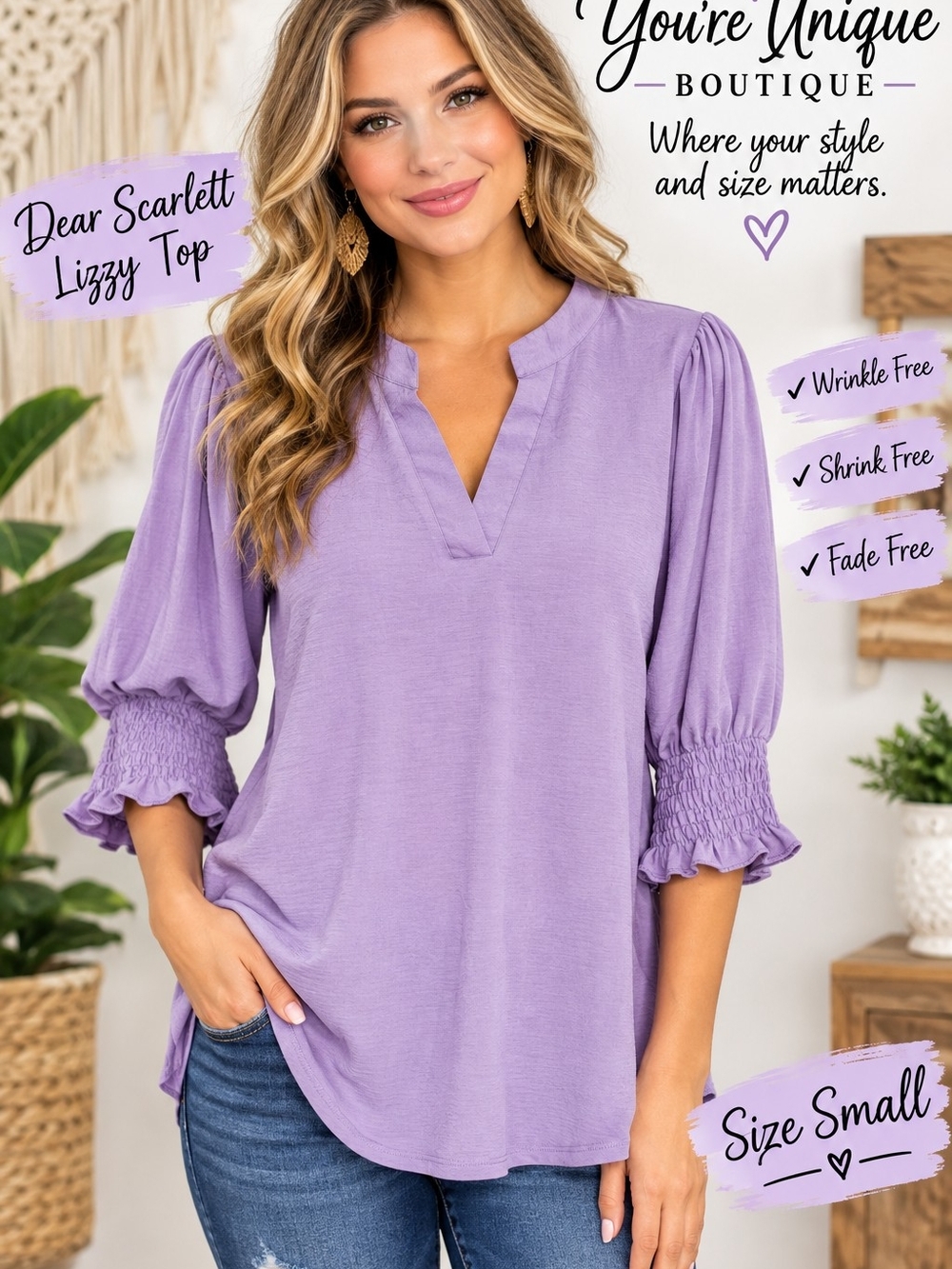 Dear Scarlett Lizzy Smocked Sleeve Tunic